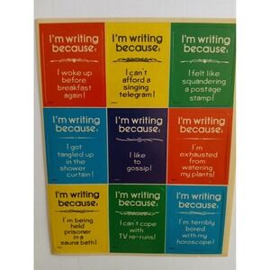 VINTAGE 1982 PAULA 1 SHEET 9 STICKERS "I'M WRITING BECAUSE" INSPIRATIONAL‎